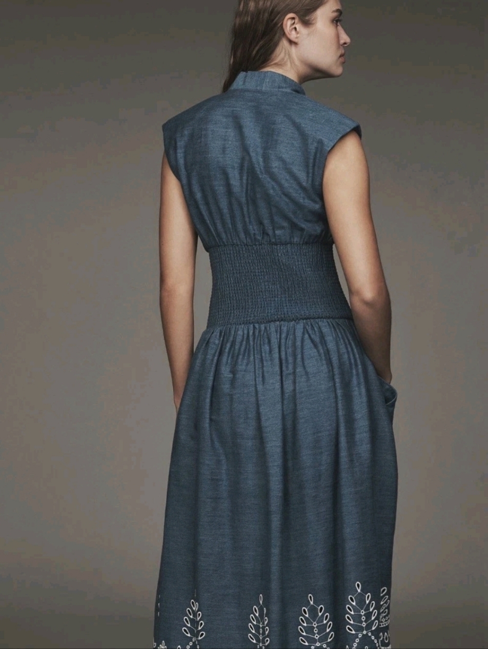 Anthropologie Blue Sleeveless Tommie Embroidered Smocked Waist Dress - Picture 5 of 6